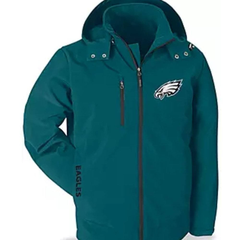 NWT XL NFL.com Philadelphia Eagles Soft Shell Zipper Coat with Removable‎ Hood